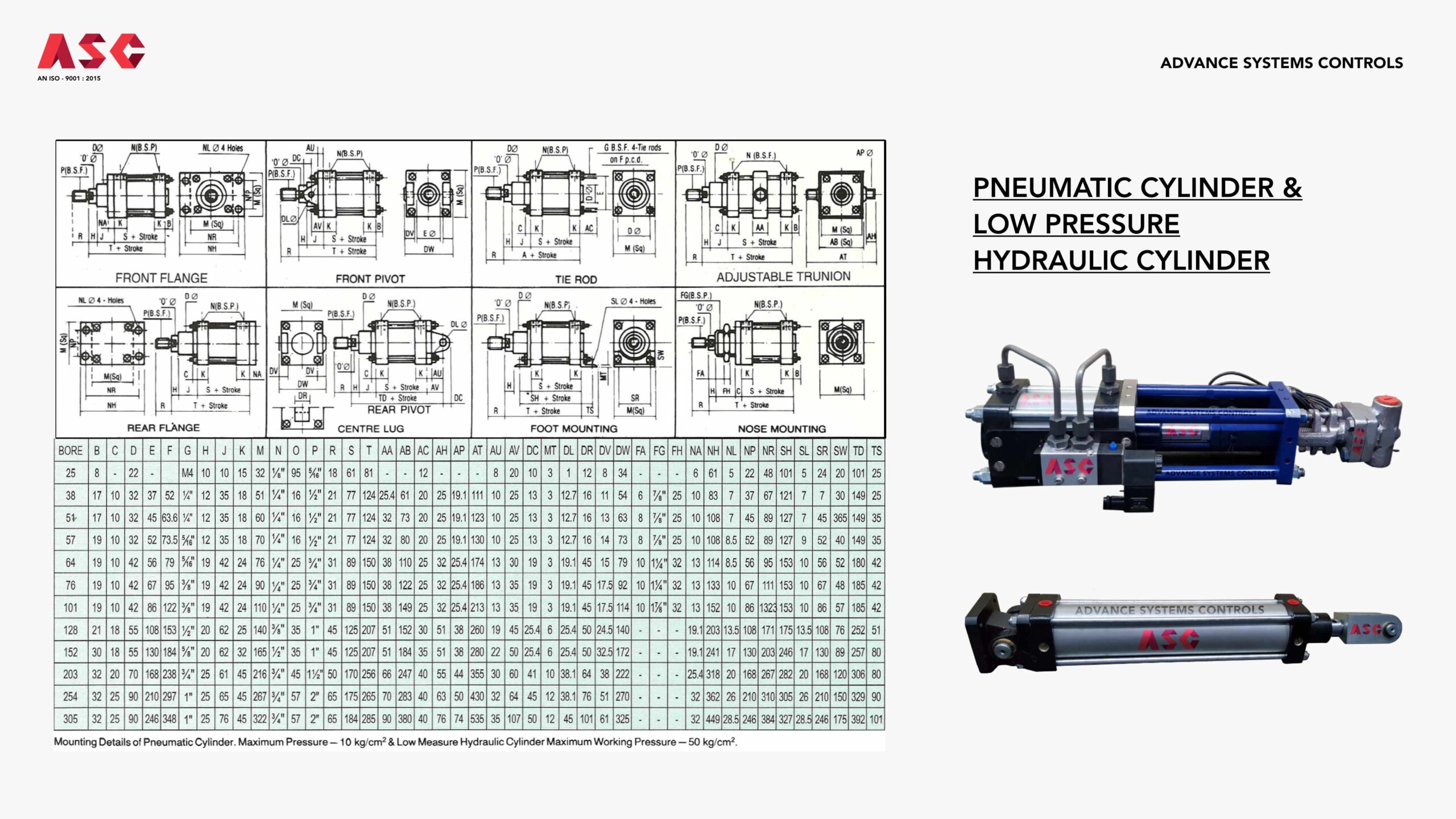 asc pneumatic cylinder low pressure hydraulic cylinder